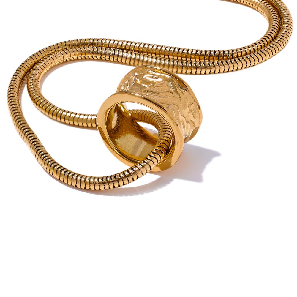 

Yhpup 316L Stainless Steel Round Wide Pendant Necklace 18K PVD Plated Stain Less Metal Creative Fashion Jewelry Rust Proof