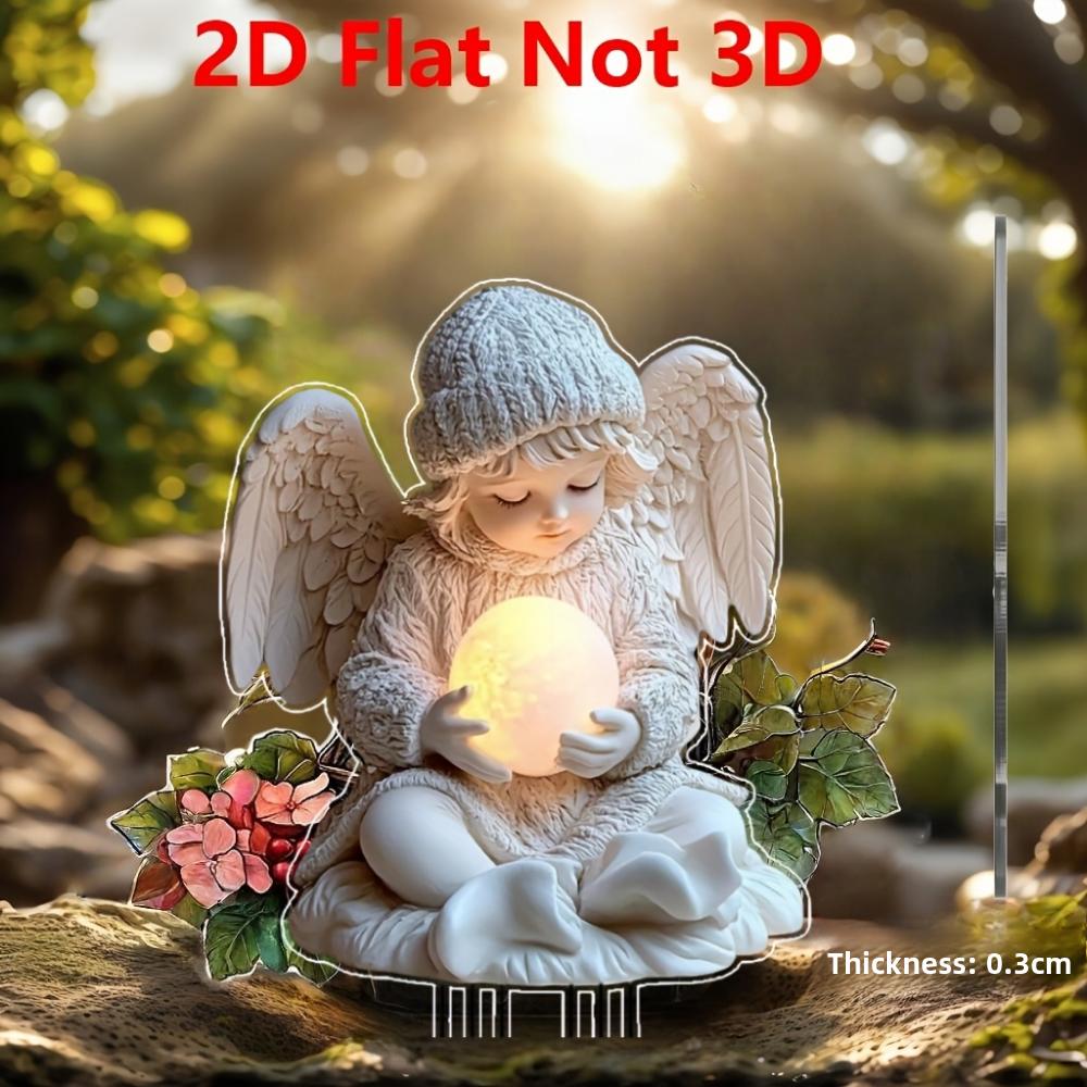 Engel, 2D flach, Acryl-Gartenstecker, geeignet für Rasen im Freien, Terrasse, Blumentopfdekoration, Geschenke, Partys, Weihnachten, Halloween