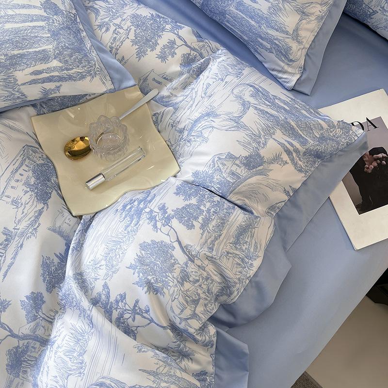 Ice Silk Bedding Set Four-piece Set Cool and Skin-friendly Sheets Quilt Covers Pillowcases