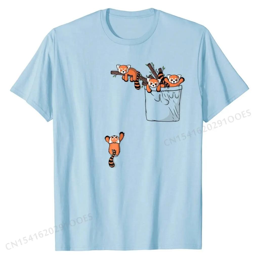 T-Shirt - Pocket Series Cute Red Panda Playing Cotton Tees for Cool T Shirt Unique Funny