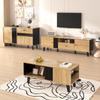 Side Cabinets, Sideboard, Display Cabinets with Glass and LED Lighting. Black and Wood Colors, Black Wood Strip Design [OLD SKU:WF313229230SAA]