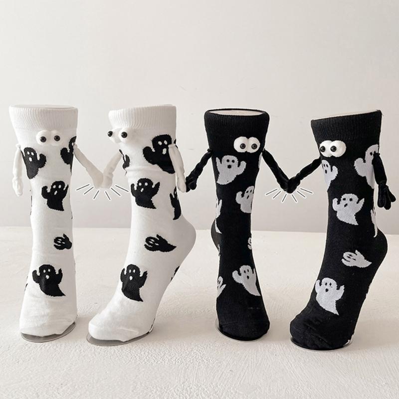 Halloween Themed Magnetic Link Socks Soft Unisex Short Socks With Ghosty Pumpkin Patterns Practical Polyester
