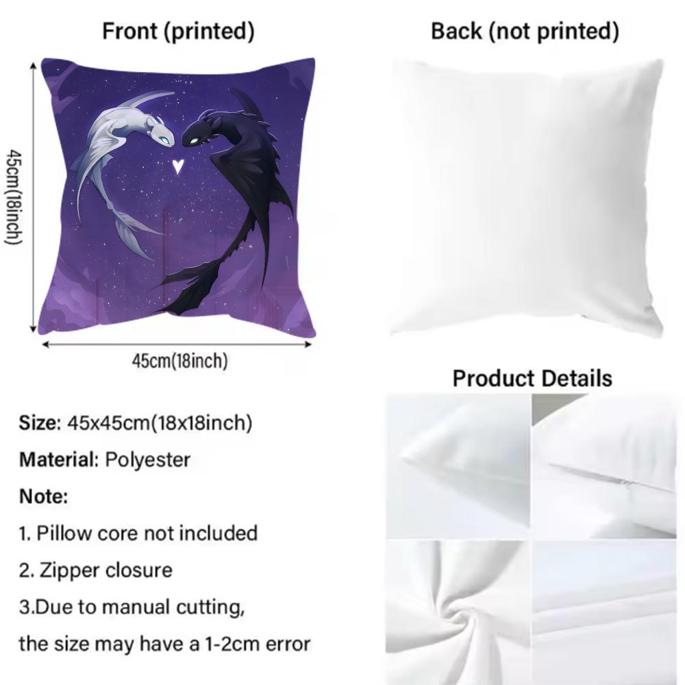 Black and White Dragon Love Heart Cushion Cover Pattern Printed Pillowcase for Living Room Sofa Cushion Cover & Bedroom Decor