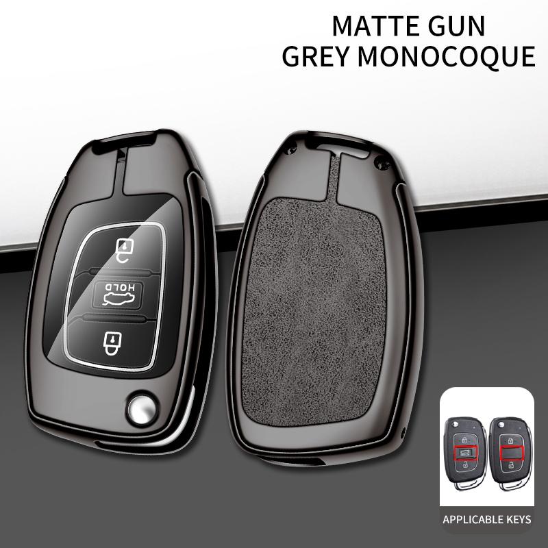Metal Leather Car Key Case For Hyundai Solaris 2 Elantra I30 I35 I40 Tucson Kona     Key Chain Accessories