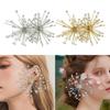 Crystals Adorned Bridal Earrings Pair Exaggerated Designs Handmade Artistics Comfortable Fit Wedding Accessory