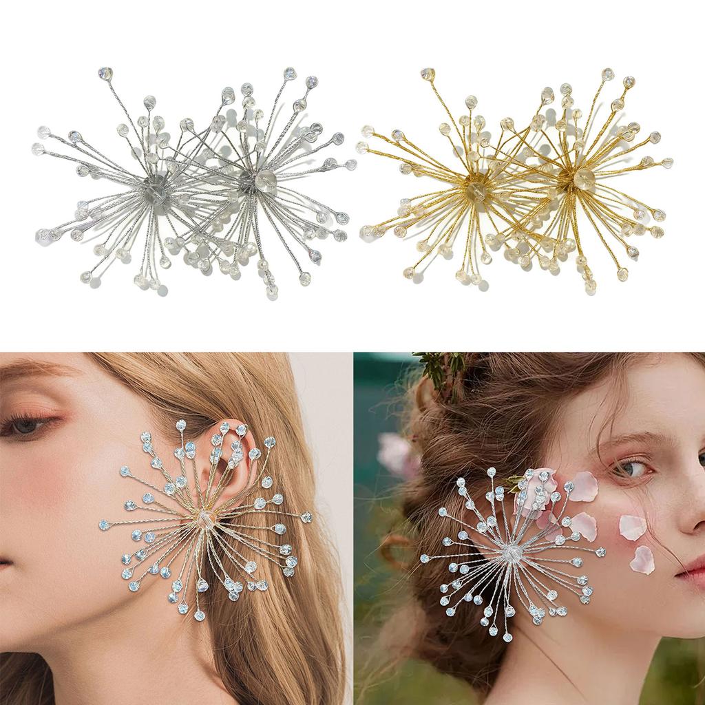 Crystals Adorned Bridal Earrings Pair Exaggerated Designs Handmade Artistics Comfortable Fit Wedding Accessory