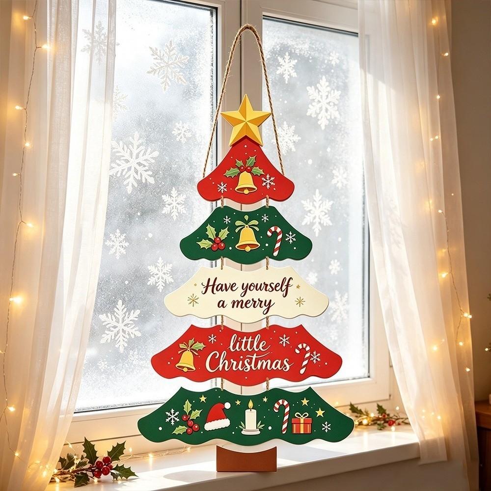 Cartoon Christmas Tree Door Sign Paper Door Hanging Ornament Xmas Hanging Flag Retailers