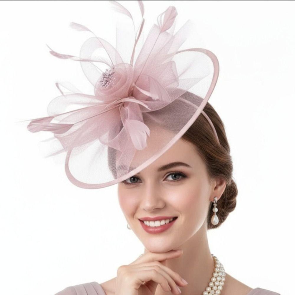 French Feather Fascinator Hat Elegant Tea Party Hat Hair Band Bride Headdress Photography