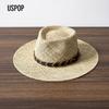 USPOP Women Seagrass Straw Fedora Hat Wide Brim Summer Sun Cap PU Leather Band Beach Travel Sun Protection