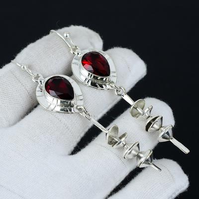 Orecchino con Pietra di Granato Rosso, Orecchino in Argento con Granato, Orecchino con Pietra a Pera, Orecchino in Argento Sterling 925, Orecchino con Pietra Preziosa, Orecchino per Meditazione