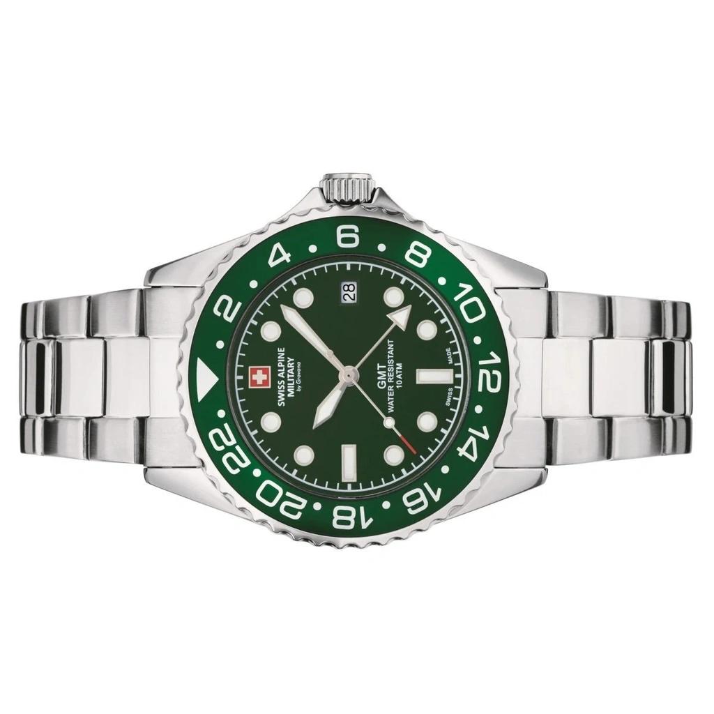 Swiss Alpine Military Master Diver GMT Stainless Steel Green Dial Quartz 7052.1134 100M Men's Watch