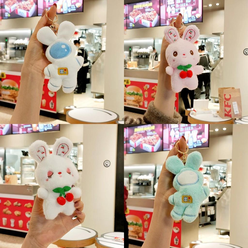 Charming And Fluffy Space Bunny Keychain In White And Blue For Stylish Backpacks