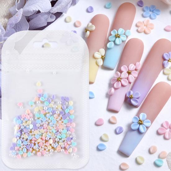 1 Set Flower Petal Nail Art Charm 3D Resin Floral Petal Golden Beads DIY