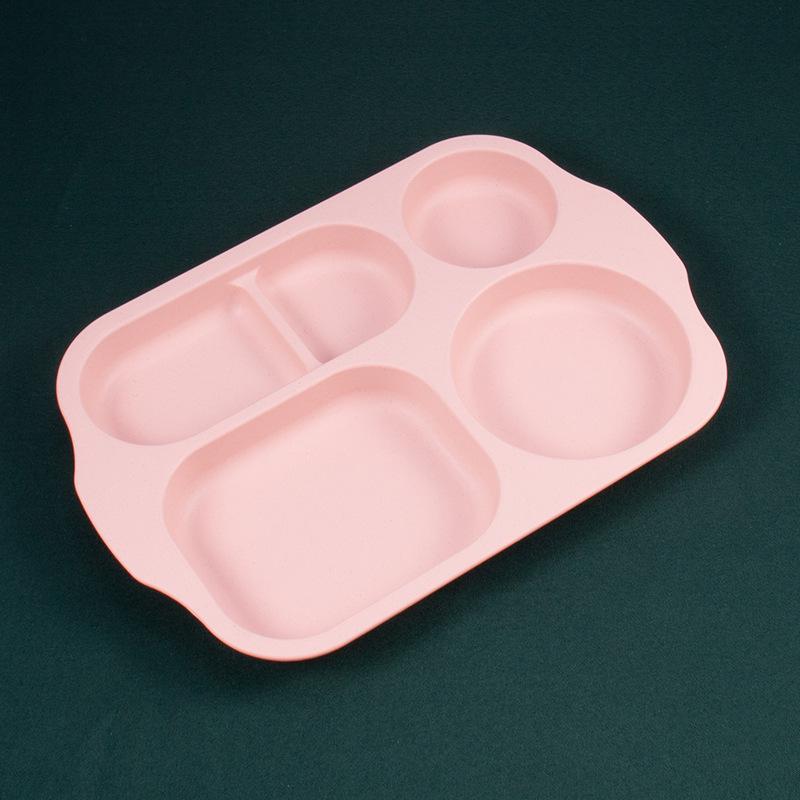 Wheat Straw Student Meal Plate Thickened Canteen Divided Tableware Anti-fall Anti-scalding Multi-grid Meal Plate Pink