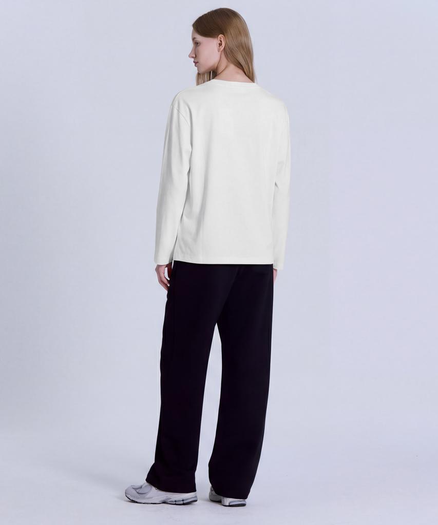 BASIC HOUSE Women'S 40-Count Relaxed Fit Crew Neck Long Sleeve T-Shirt Ivory Lats0207