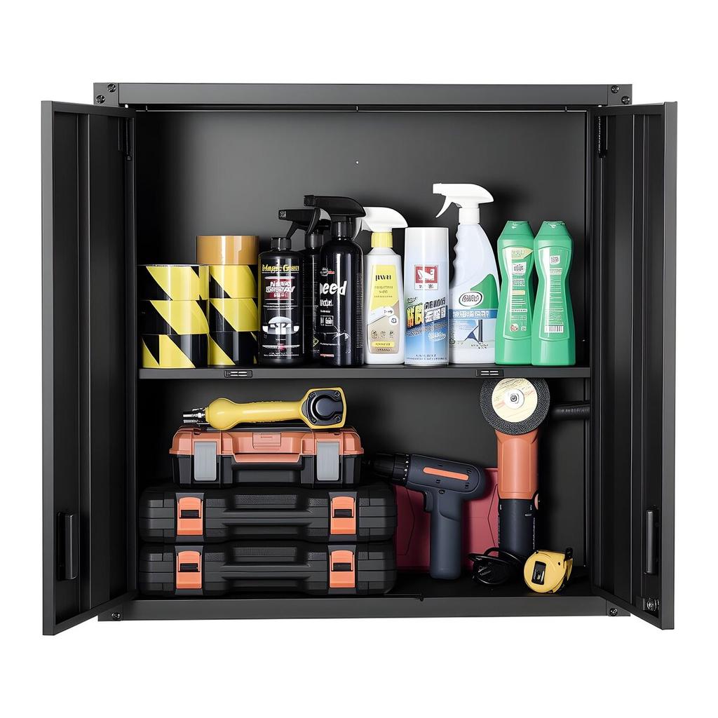 Metal Wall Cabinet, 76.2W x 31D x 76.2H cm, Steel Floating Hanging Storage Cabinet with Locking Doors and Adjustable Shelf for Garage, Basement,