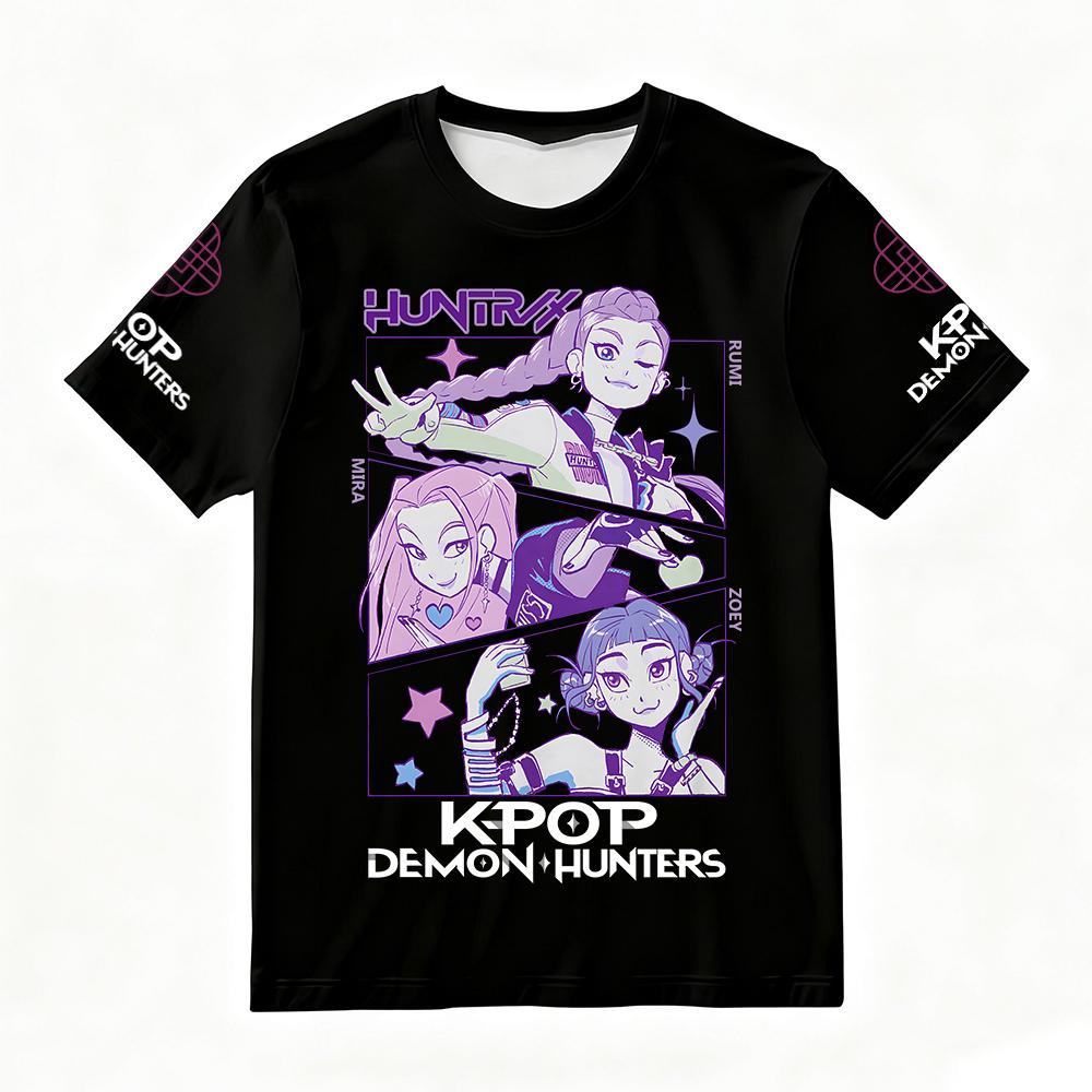 Women's Summer KPop Demon Hunters Graphic T-Shirt Stylish Streetwear Top with Rumi Mira Zoey Character Prints for Trendy Casual
