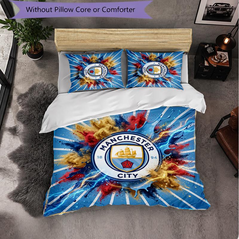 Set Lenzuola Manchester City Modello 3 Pezzi Morbida Copripiumino in Microfibra con Federe per Camera da Letto