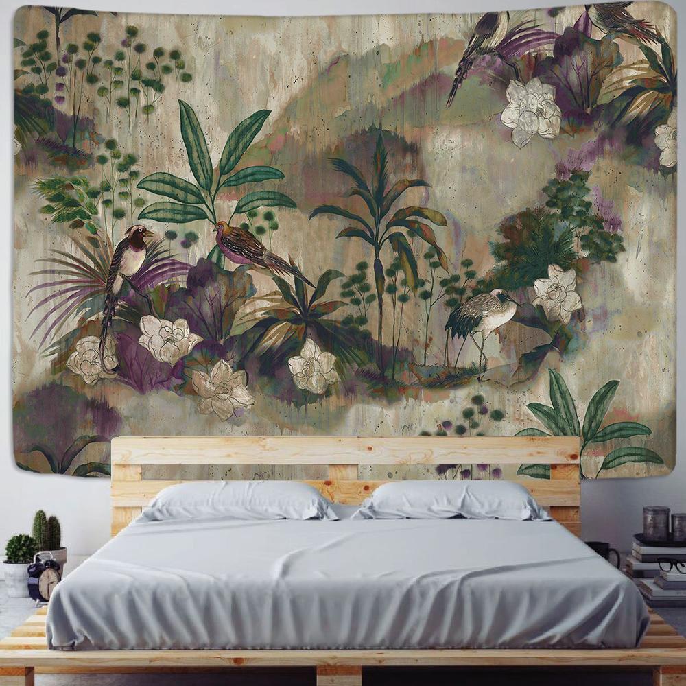Tropical plant printed tapestry wall hanging Nordic ins home living room bedroom fabric  painting background decoration
