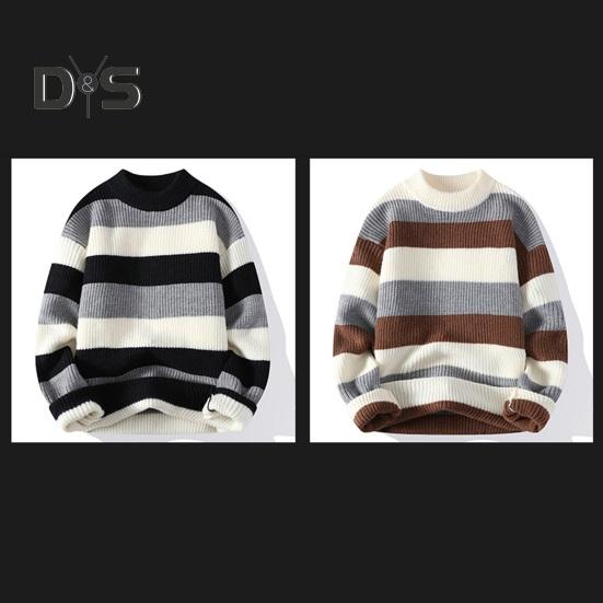 Fall Winter Men Sweater Half-high Collar Thickened Knitted Warm Loose Colorblock Loose Long Sleeves Pullover Daily Wear Sport Sweater