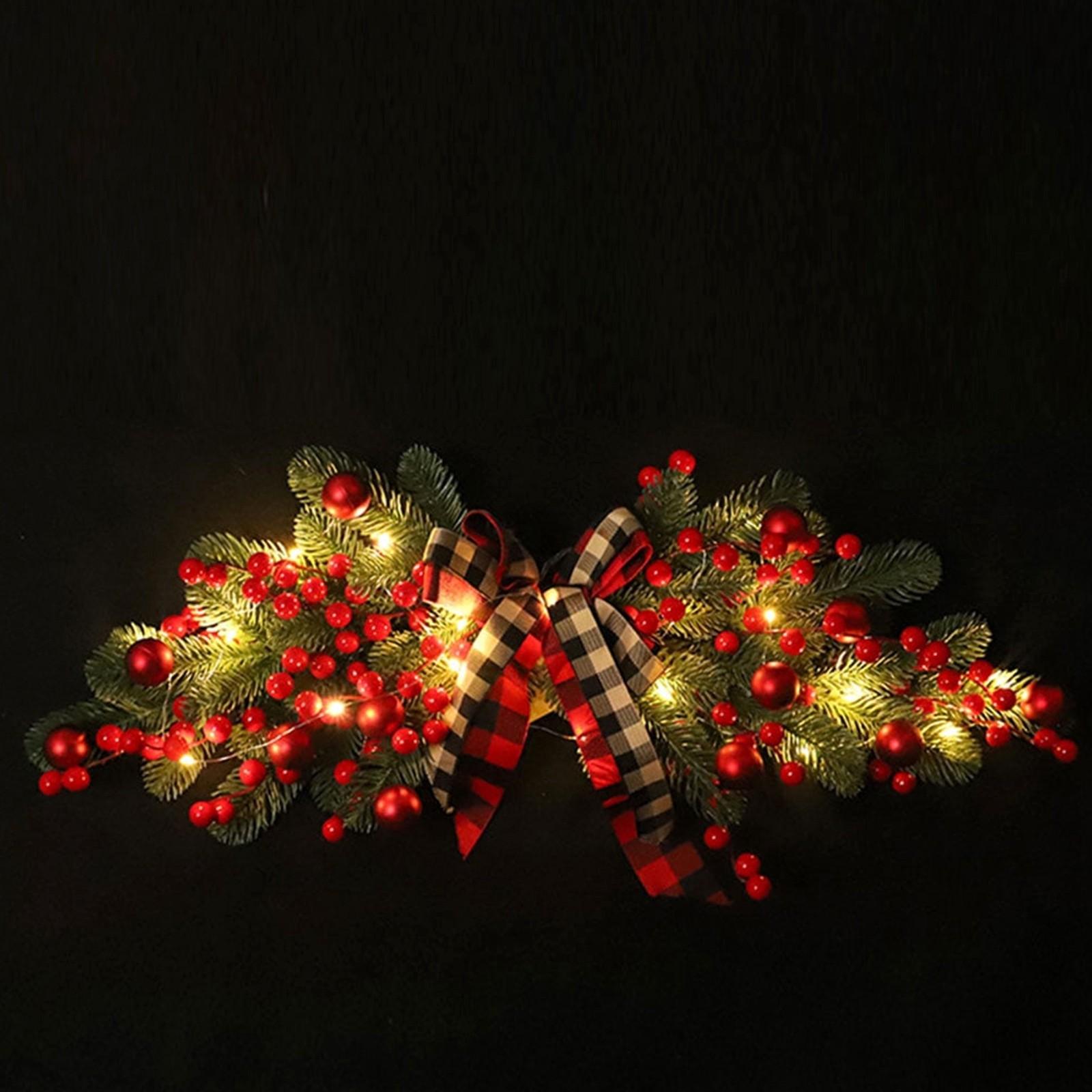 

Красный фруктовый узел в клетку Рождественское украшение на дверь с лампочками Рождественское украшение для дома Подвеска One Size