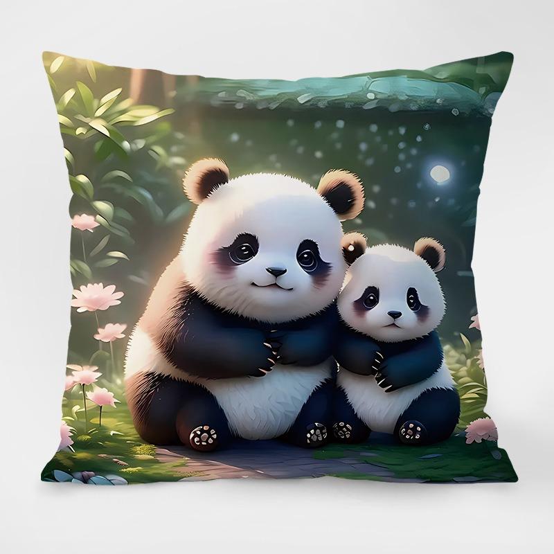 Cute Cartoon Panda Pattern Decorative Pillowcase Living Room Bedroom Square Cushion Pillowcase