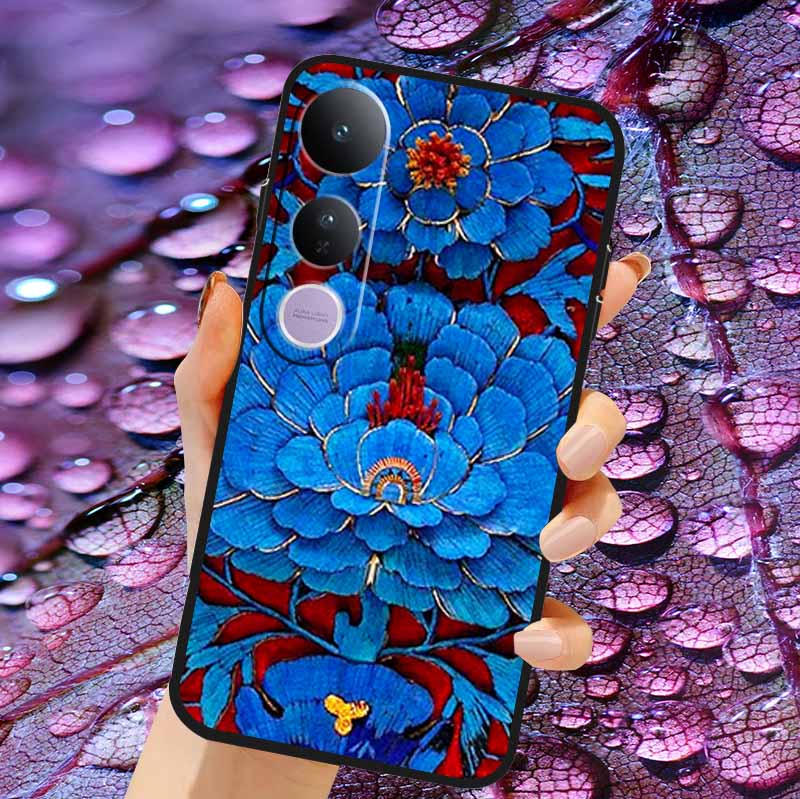 Case For Vivo V50 Lite Soft 3D Flower Relief Emboss Silicone Covers for Vivo V 50 Lite 4G 5G V50Lite Soft Capa Protective Casing