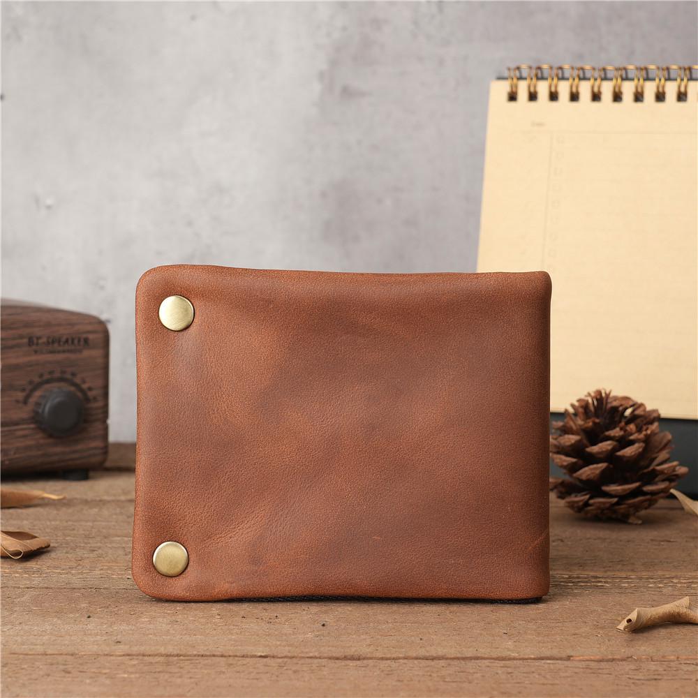 1147 Vintage Minimalist Crazy Horse Leather Wallet - Distressed Cowhide Zipper Design for Men & Women.