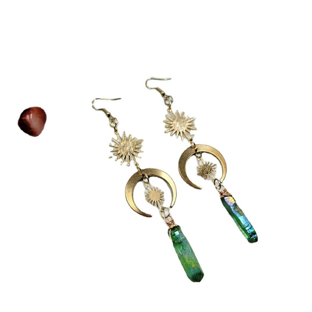 Quartz Crystal Moon And Sun Earrings In Alloy With Electroplated Finish For Stylish Men And Women