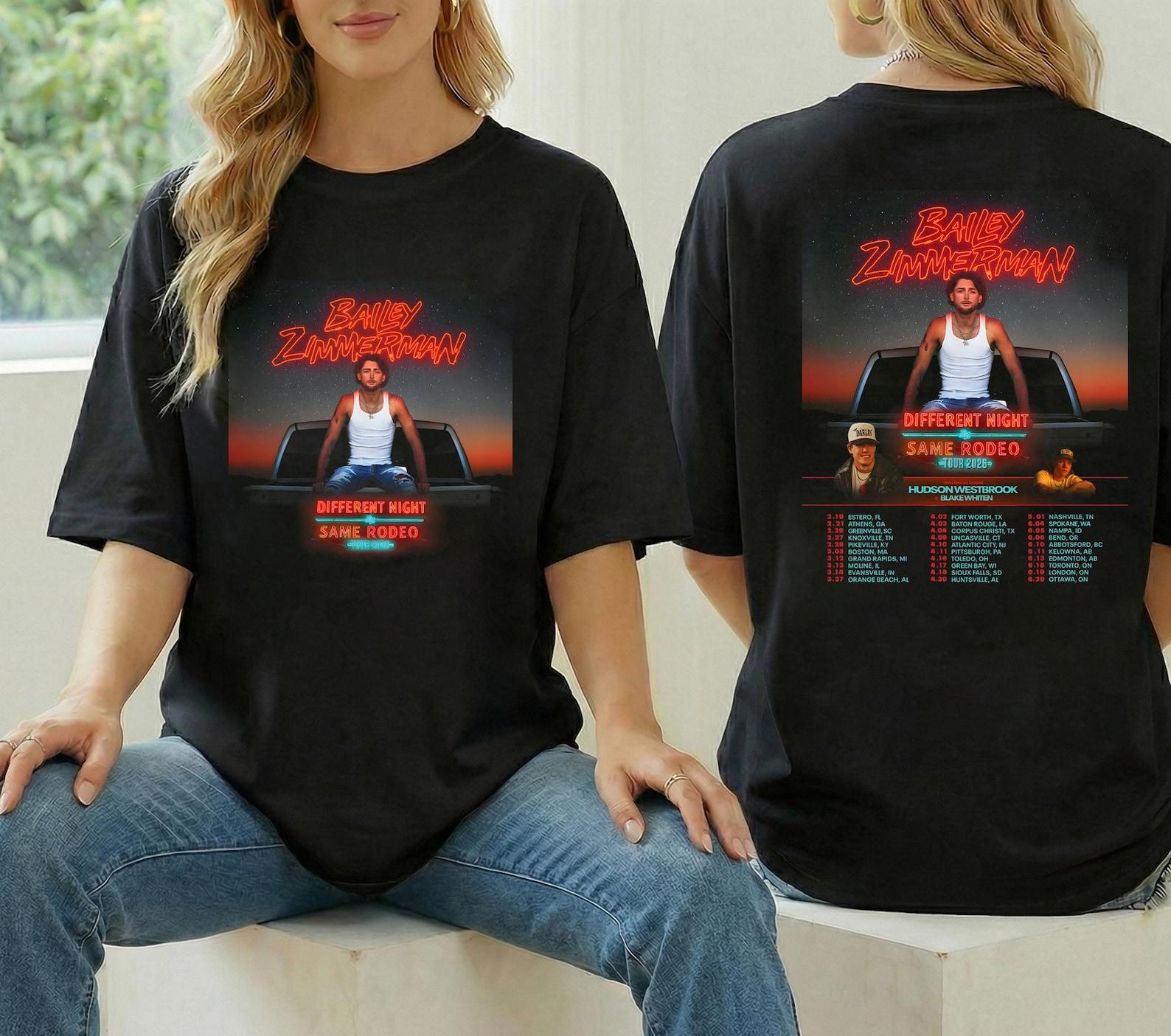 Bailey Zimmerman Different Night Same Rodeo Tour 2026 Shirt, Bailey Zimmerman Fan Gift, Bailey Zimmerman Merch, Bailey Zimmerman Graphic Tee L