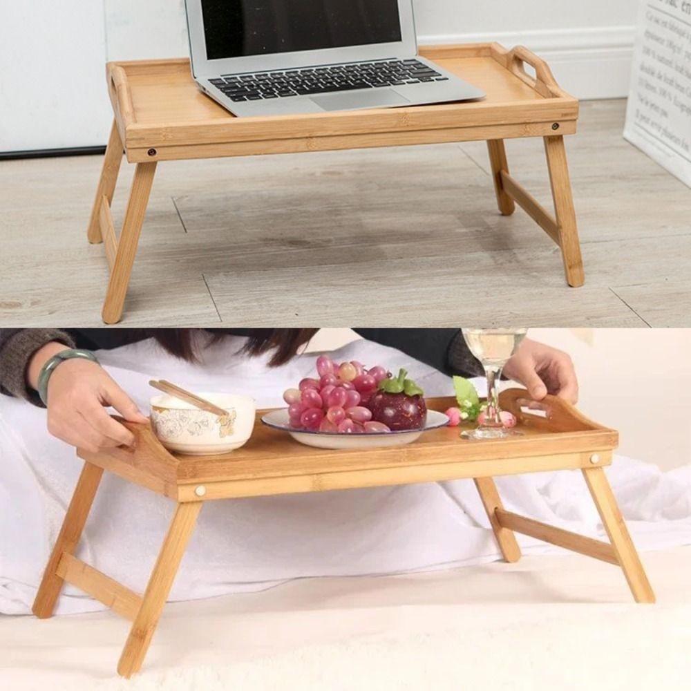 Folding Table Bamboo Bed Desk New Breakfast Dessert Tray Bedroom