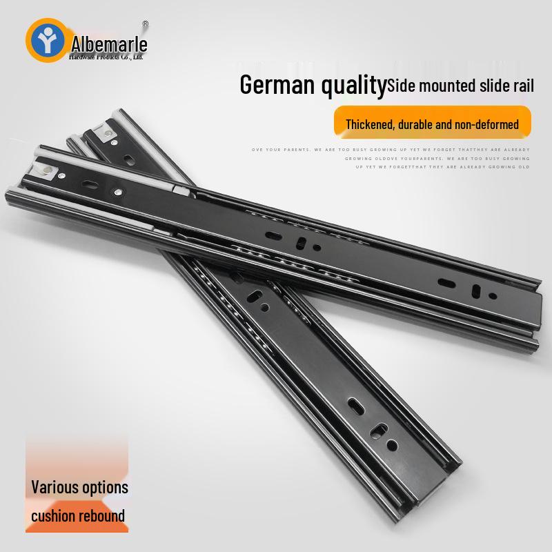 Stainless Steel Damping Drawer Slide Rail with Buffer - Three-Section Guide for Furniture and Cabinet Tracks.