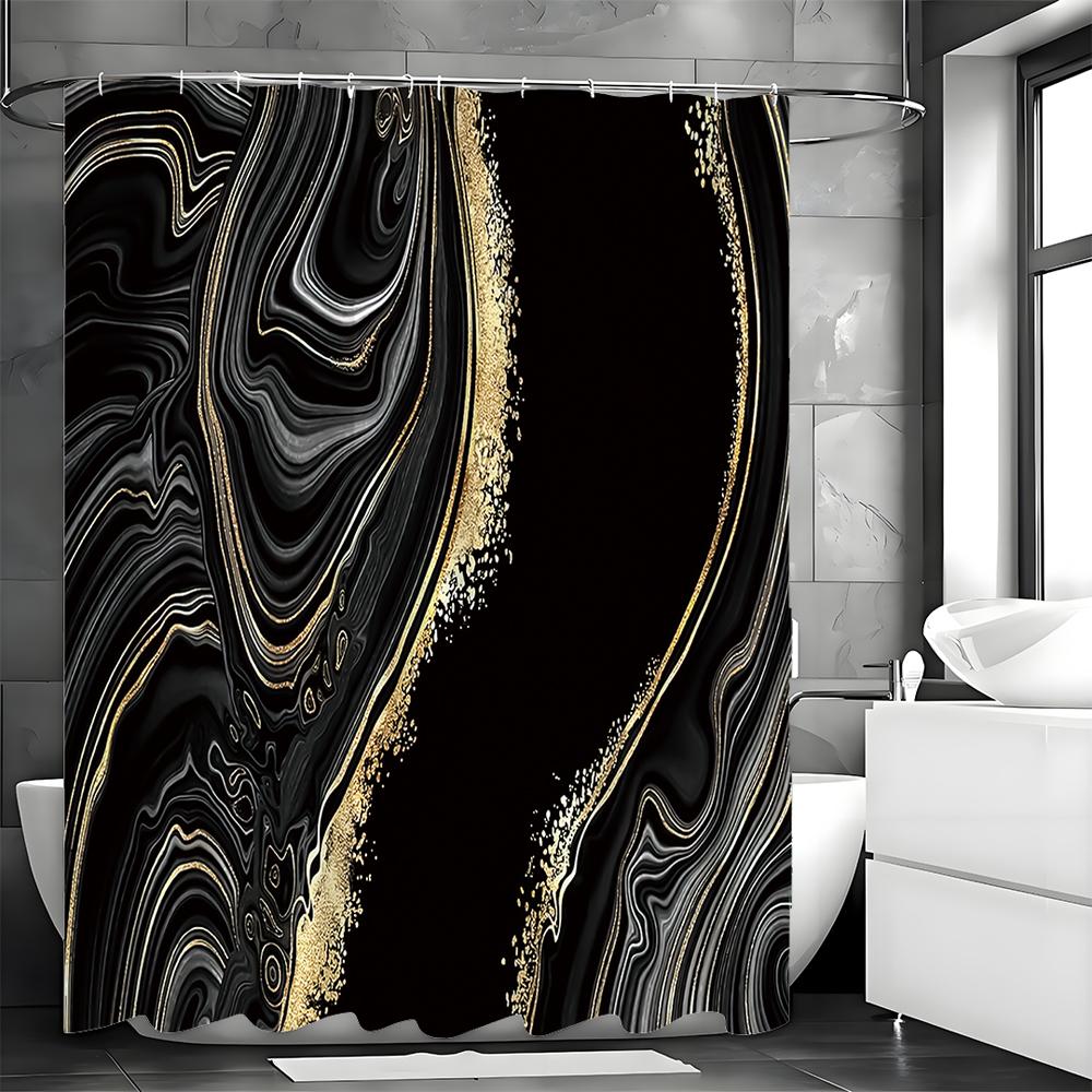 

Luxury Abstract Background Liquid Black And Gold Marble Texture Shower Curtain, Bathroom Decorative Shower Curtain, Waterproof S W60H190(CM)-1 Pcs