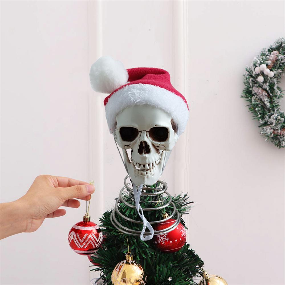 Topo de Árvore de Natal de 5 polegadas Caveira Com Chapéu de Papai Noel Ornamento de Caveira Plástica para Feriados Xmas Ornamento de Caveira Colorida Navidad Decoração