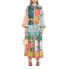 Spring Abstract Artist High Collar Lantern Sleeve Dress for Women