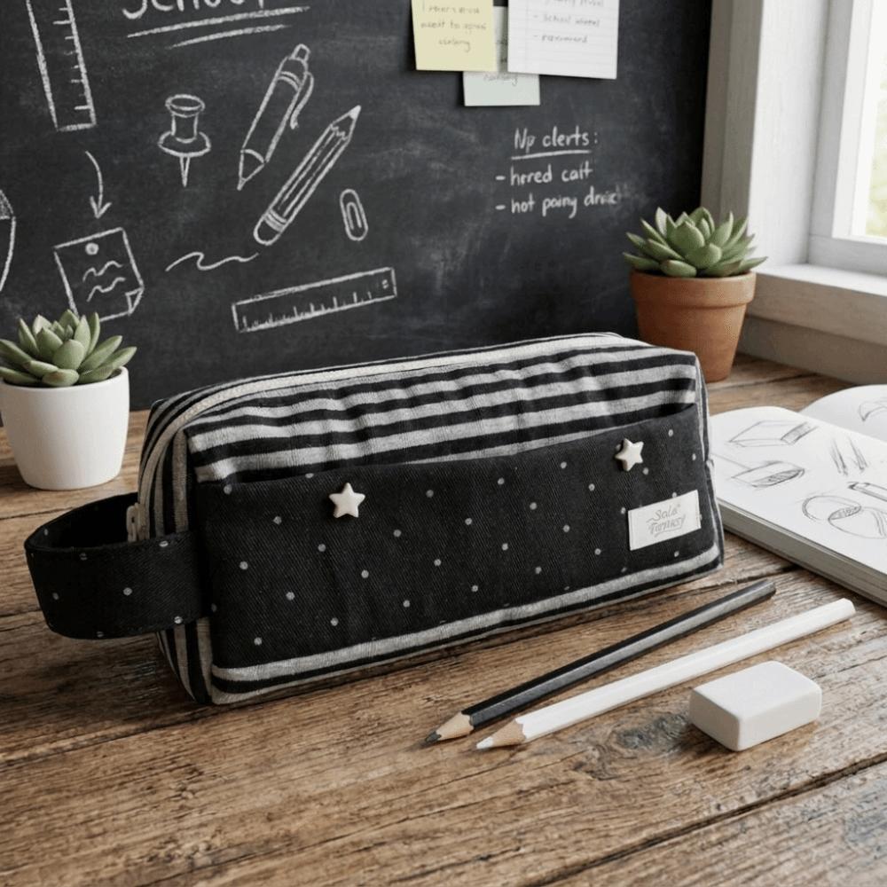 Star Print Stationery Storage Bag Canvas Pen Purse Y2K Polka Dot Pencil Bag  School
