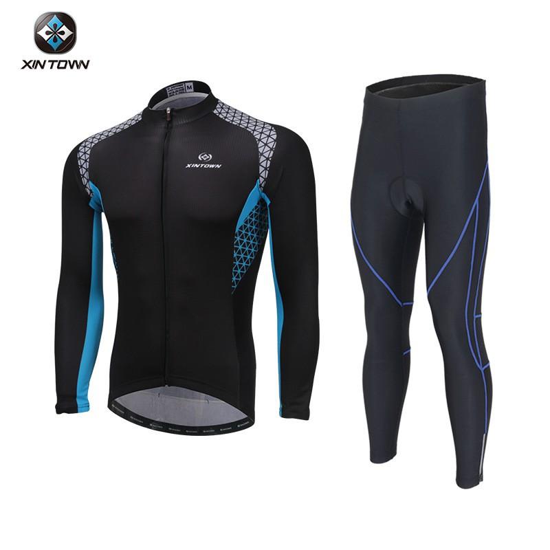 XINTOWN Mens Fleece Cycling Set Winter Long Sleeve Thermal Bike Riding Outfit