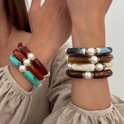 Maillard Smudge Harz Perlen Elastisches Armband, Einfaches Imitationsperlen Bernstein Ellenbogenarmband.
