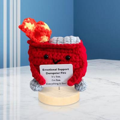 Emotional Support Dumpster Fire Cute Positive Crochet Dumpster Fire Crochet Trash Can Fire Funny Gifts for Friends Coworker