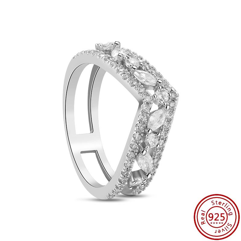 Original 925 Sterling Silver Ring Love Heart Pave CZ Crystal Stackable Rings for Women Wedding Engagement Birthday Gift Jewelry