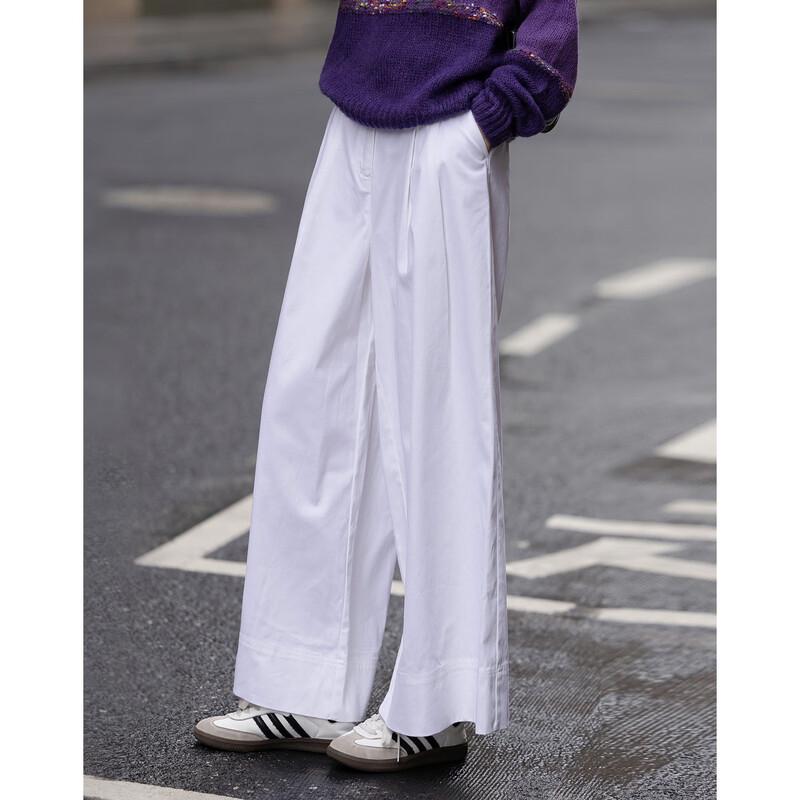 Women's Pure Cotton Pleated A-Line Wide-Leg Pants