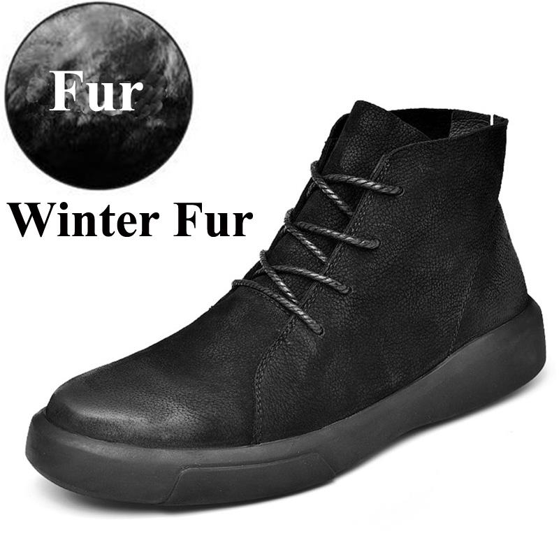 Men's Warm Snow Boots, Men's Leather Casual Shoes, Rubber Ankle Boots, Large Size High-top Plus Velvet Men's Boots 2024