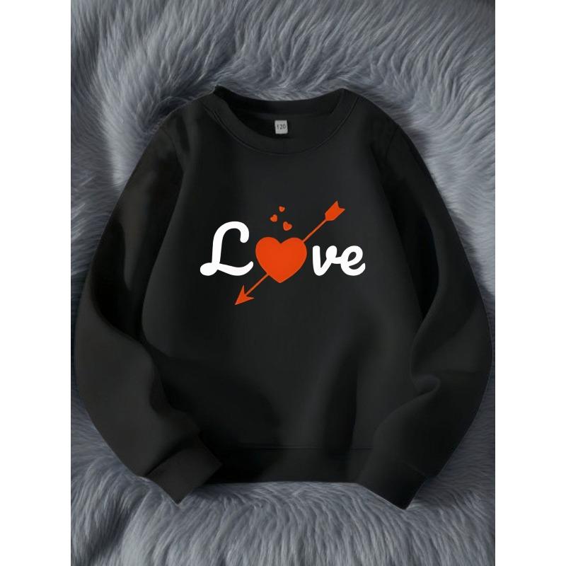 Heart Arrow Print Crewneck Sweatshirt, Warm Comfortable Long Sleeve Top