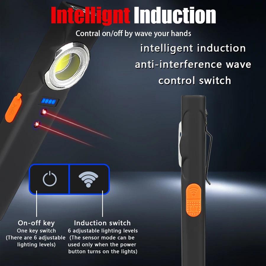 Magnetic Dual Light Flashlight 600 LM Rechargeable Torch, 6 Modes Portable Work Lamp for Job Site/Emergency/Camping/Outdoor Use