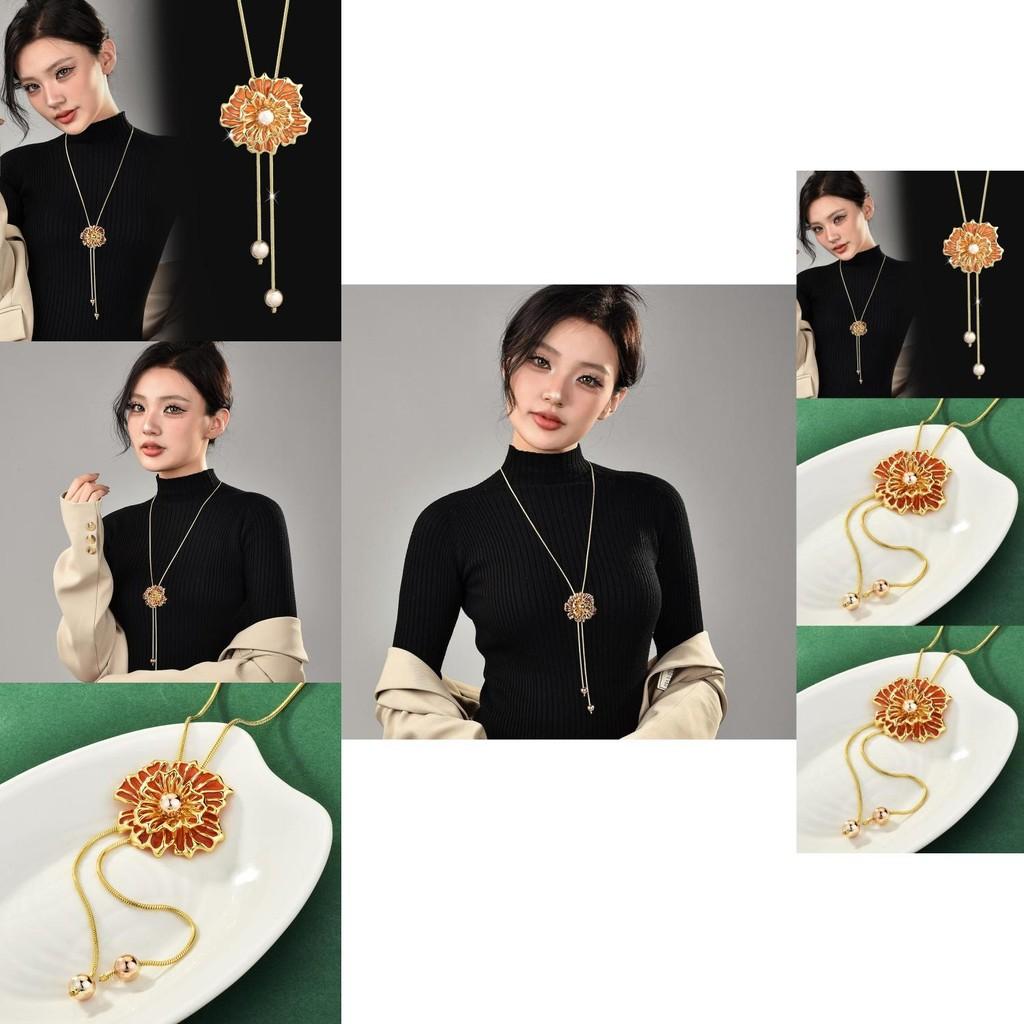 Elegant Rose Flower Long Necklace For Women With Hollow Floral Design And Stylish Appeal