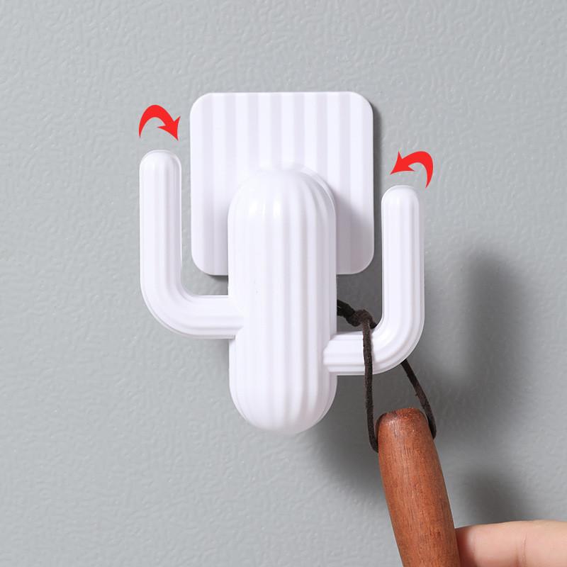 Plastic White Cactus Double Hooks For Door Wall Mounting Modern Decor Tools