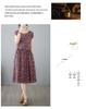 2025 Summer Floral Cotton-Silk A-Line Dress: Women's Short Sleeve, Loose Waist, Slimming Tie Mid-Length