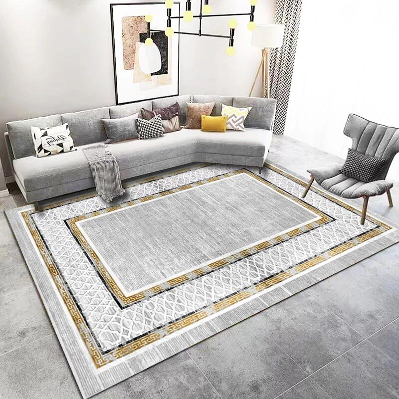 Classical Living Room Decor Carpet Home Decoration Gold Border Soft Rugs for Bedroom Washable Lounge Mat Elastic Floor Carpet