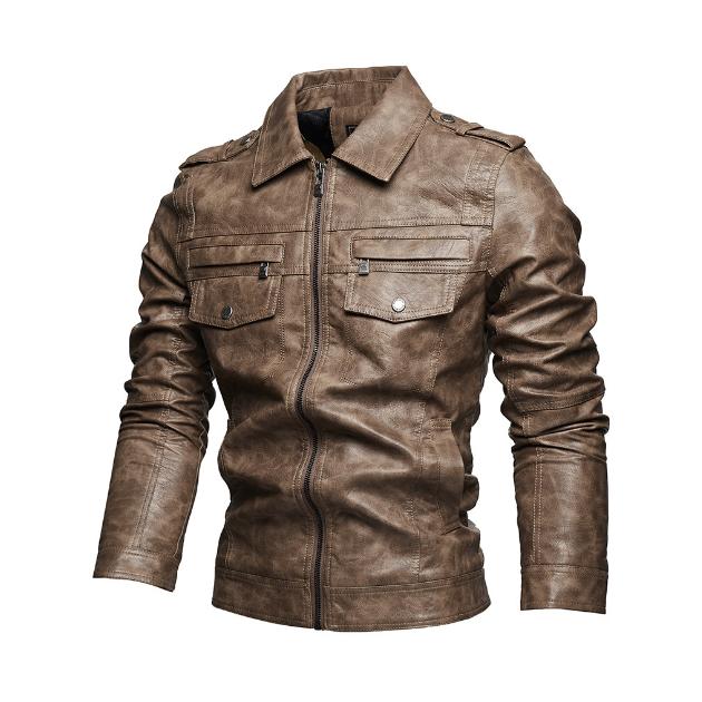 

Мужская кожаная куртка с отворотом, теплая мотоциклетная куртка, мужское пальто L хаки