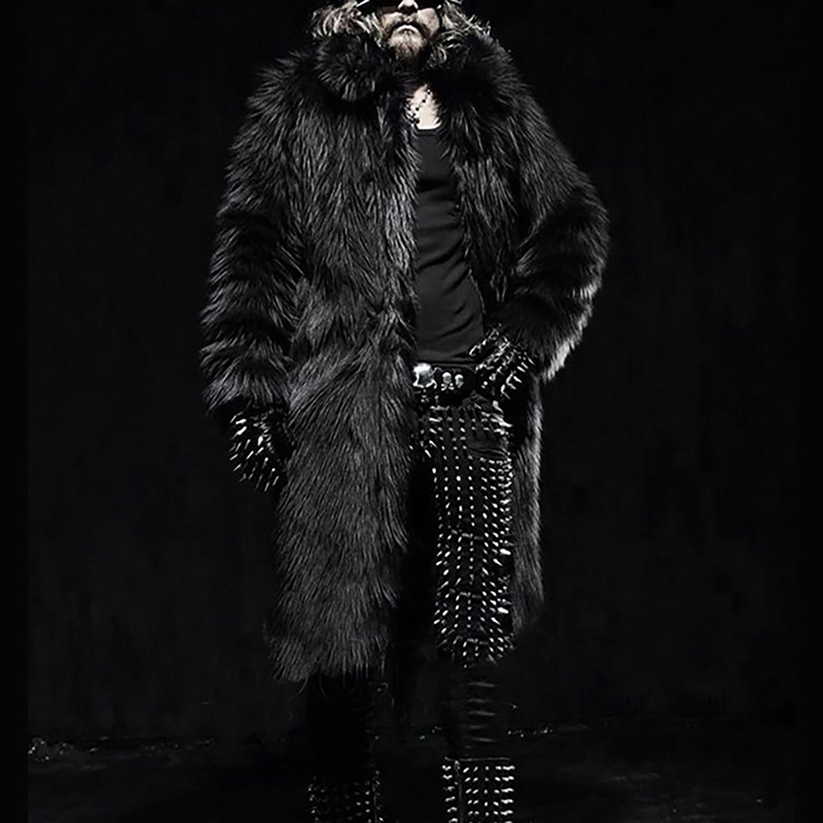 

Мужская теплая утепленная длинная куртка из искусственного меха, верхняя одежда, кардиган XXL чёрный